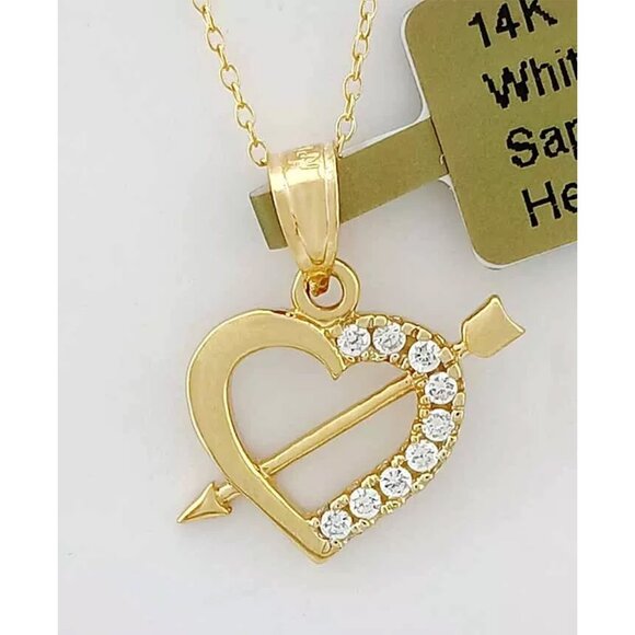 Created White Sapphire Heart-arrow Pendant 14k Gold